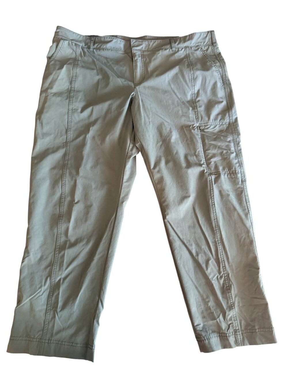 Womens Army Green Cargo Pants Size 16 With 5 Pockets Stretch Waist Capri Length